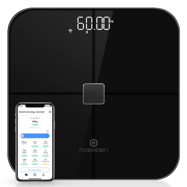 SENSORI Black    Wi-Fi Smart Body Scale with User Auto-recognition to track heart rate and analyze body composition through 10 detailed biometrics.