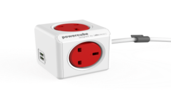 POWER CUBE EXTENDED USB UK 4X PLUG+2USB RED 1.5M