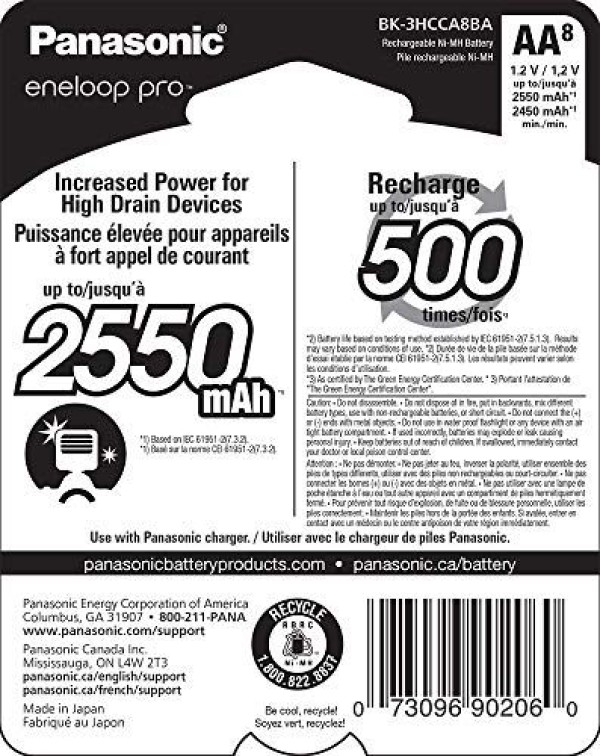 PANASONIC BK-3HCCE/4BT ENELOOP PRO AA RECHARGEABLE BATTERY 2450MAH PACK OF 4 (BLACK)