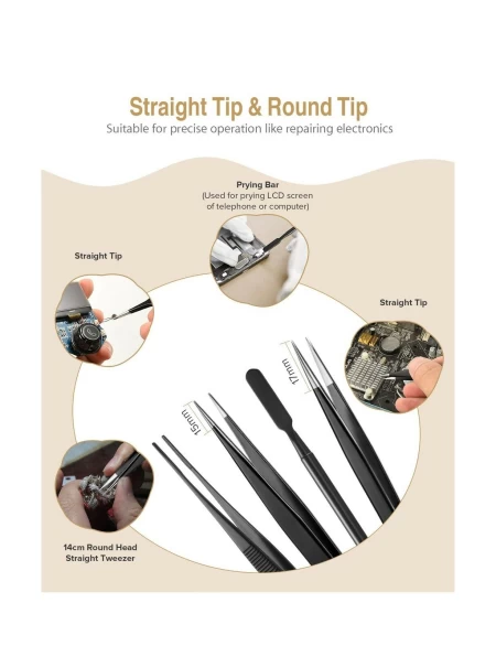 Atmoko 12 PCS ESD Tweezer Set