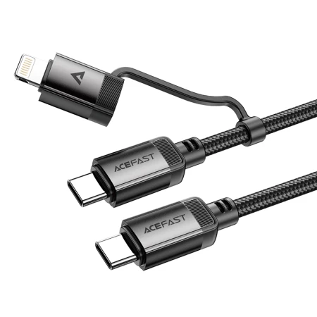 C20-01 USB-C to USB-C / Lightning aluminum alloy connectors charging data cable black