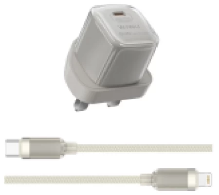 Wi-U016 جيلو 20 وات PD، شاحن سريع GaN + مجموعة كابل Plug+Type-C إلى Lightning Cable بلون التيتانيوم