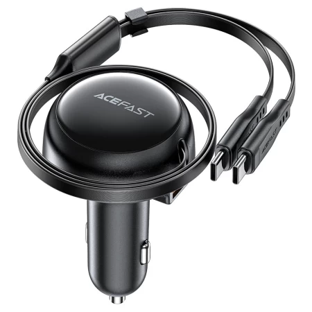 شاحن سيارة B13 53 واط 2 في 1 (2*USB-C) مع كابل قابل للسحب, اسود