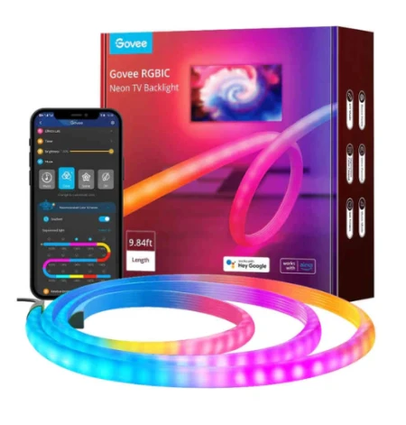 جوفي إضاءة خلفية نيون RGBIC TV ، مناسبة للأجهزة مقاس 45-55 بوصة (أربعة جوانب)، 65-75 بوصة (ثلاثة جوانب) - H61B2