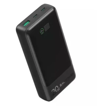 راف باورRP-PB1238 PD20W بايونير باور بانك 20000 مللي أمبير/ساعة، 3 منافذ، أسود