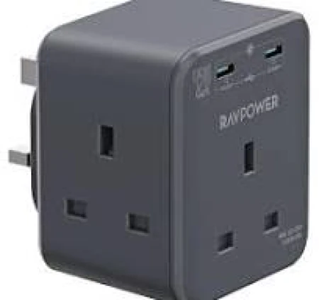 راف باورRP-PC1066 موسع منافذ الطاقة GaN بقوة 45 واط مع 3 منافذ تيار متردد ومنفذي USB-C