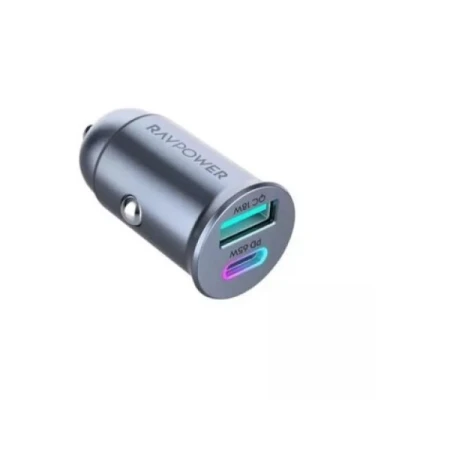 راف باور شاحن سيارة RP-VC1013 PD بايونير ميني، 65 واط، منفذي USB، رمادي