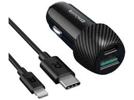 راف باور شاحن سيارة RP-VC031 إجمالي 49 واط + كابل بطول متر واحد، أسود