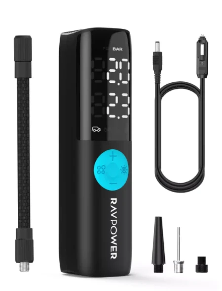 راف باورمضخة هواء إطارات السيارة الذكي RP-PC1084، أسود