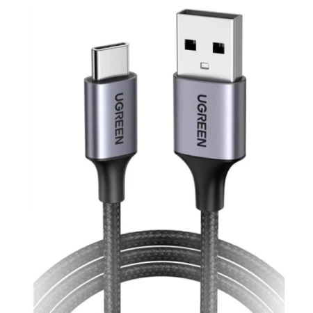 يوجرين كابل USB-A 2.0 إلى USB-C مضفر من الألومنيوم مطلي بالنيكل بطول 1.5 متر (أسود)