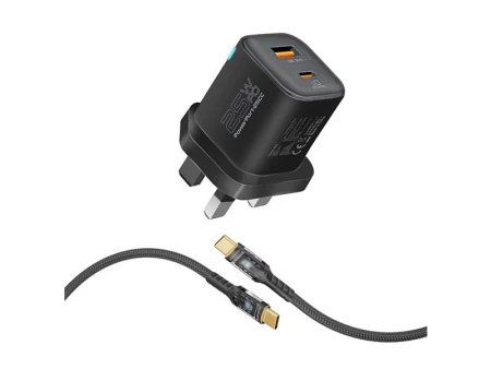 ابل ايفون 16  برو ماكس 256  جيجابايت + بروميت شاحن باور بورت - 25 وات، اسود، المملكة المتحدة