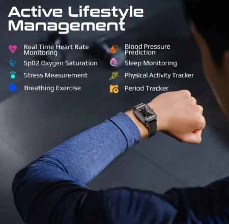 ابل ايفون 16  برو ماكس 256  جيجابايت +بروميت ساعة سمارت لتتبع اللياقة البدنية مقاس 1.78 بوصة مع خاصية الاتصال عبر البلوتوث