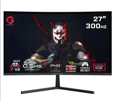 جيم اون شاشة الألعاب المنحنية جو C27F300 مقاس 27 بوصة بدقة فل اتش دي، فائقة السرعة بمعدل تحديث 300 هرتز، زمن استجابة 0.5 مللي ثانية ,درجة انحناء 1500 آر - أسود