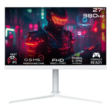 جيم اون شاشة الألعاب ارتيك برو سيريس مقاس 27 بوصة بدقة FHD، ومعدل تحديث 380 هرتز، ومنفذ HDMI 2.1، وشاشة IPS سريعة (تدعم بلاي ستيشن 5) - أبيض