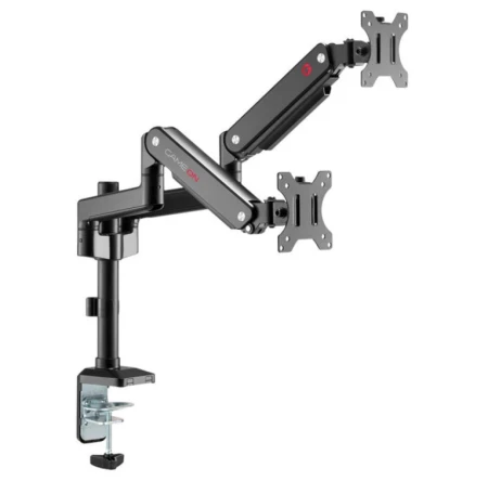 جيم اون ذراع شاشة مزدوجة  مثبت على عمود حامل وقاعدة تثبيت للألعاب والاستخدام المكتبي، مقاس 17-32 بوصة، يتحمل كل ذراع وزنًا يصل إلى 9 كجم - أسود