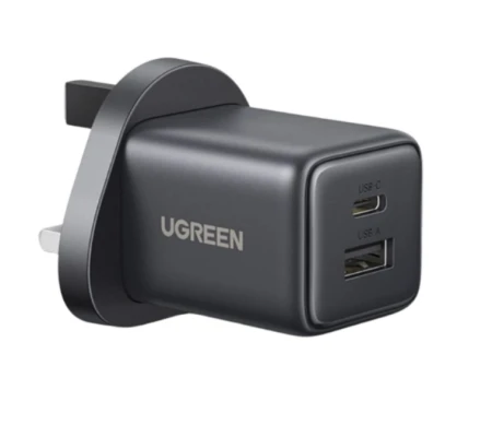 يوجرين شاحن سريع ثنائي المنافذ بقوة 30 واط بتقنية GaN، لون رمادي فضائي، UK