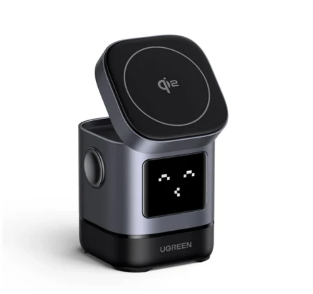 يوجرين شاحن لاسلكي مغناطيسي أونو 2 في 1 بقوة 20 واط (رمادي فضائي)