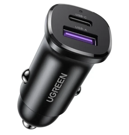 يوجرين شاحن سيارة سريع ثنائي المنافذ بقوة 30 واط (رمادي فضائي)